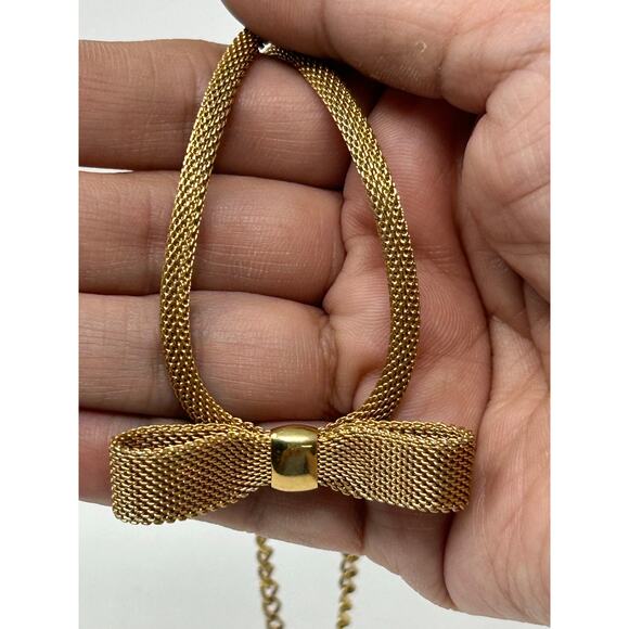 Vintage Sarah Cov Gold Tone Bow Tie Necklace - Picture 6 of 8